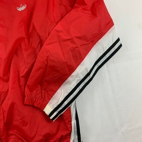 Adidas Mens Track Jacket Red White Full Zip Long Sleeves Mesh Lined Mock Neck L - Picture 3 of 7